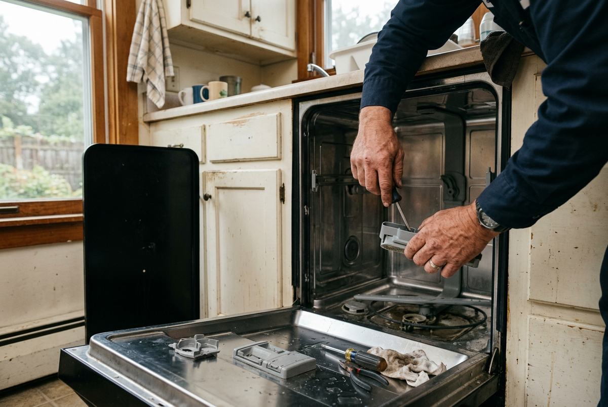 Dishwasher Repair technician at work
