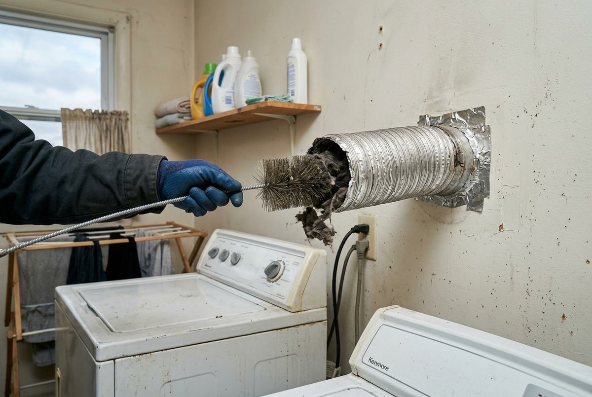 Dryer Vent Cleaning technician at work