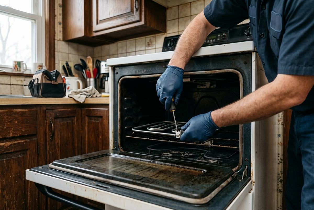 Oven Repair technician at work