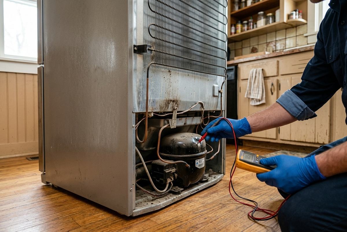 Refrigerator Repair technician at work